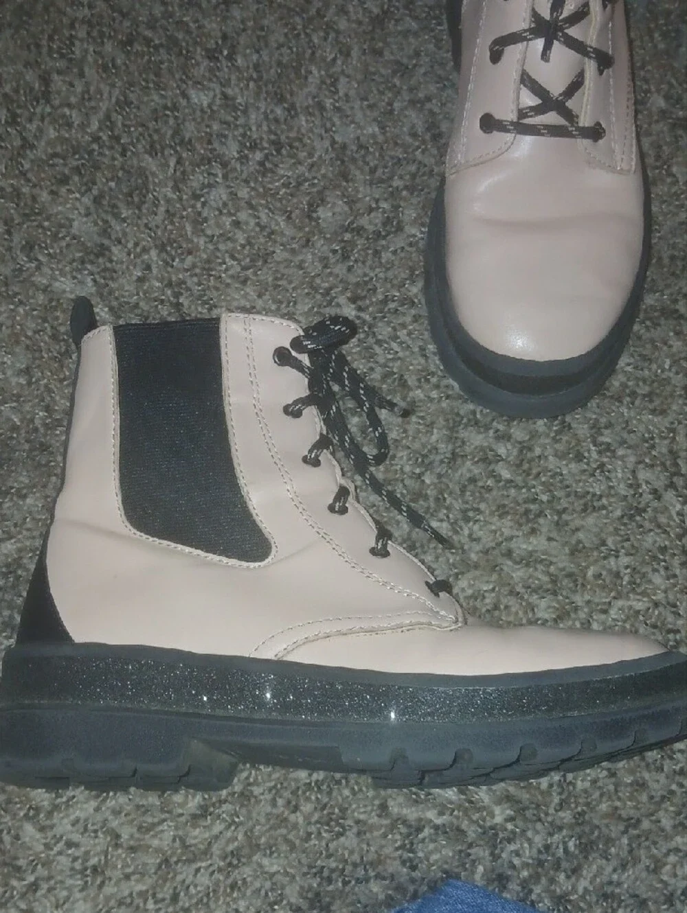 Kids Wonder Nation Pink Black Lug Sole Combat Boots Sude Zip Sz: 5